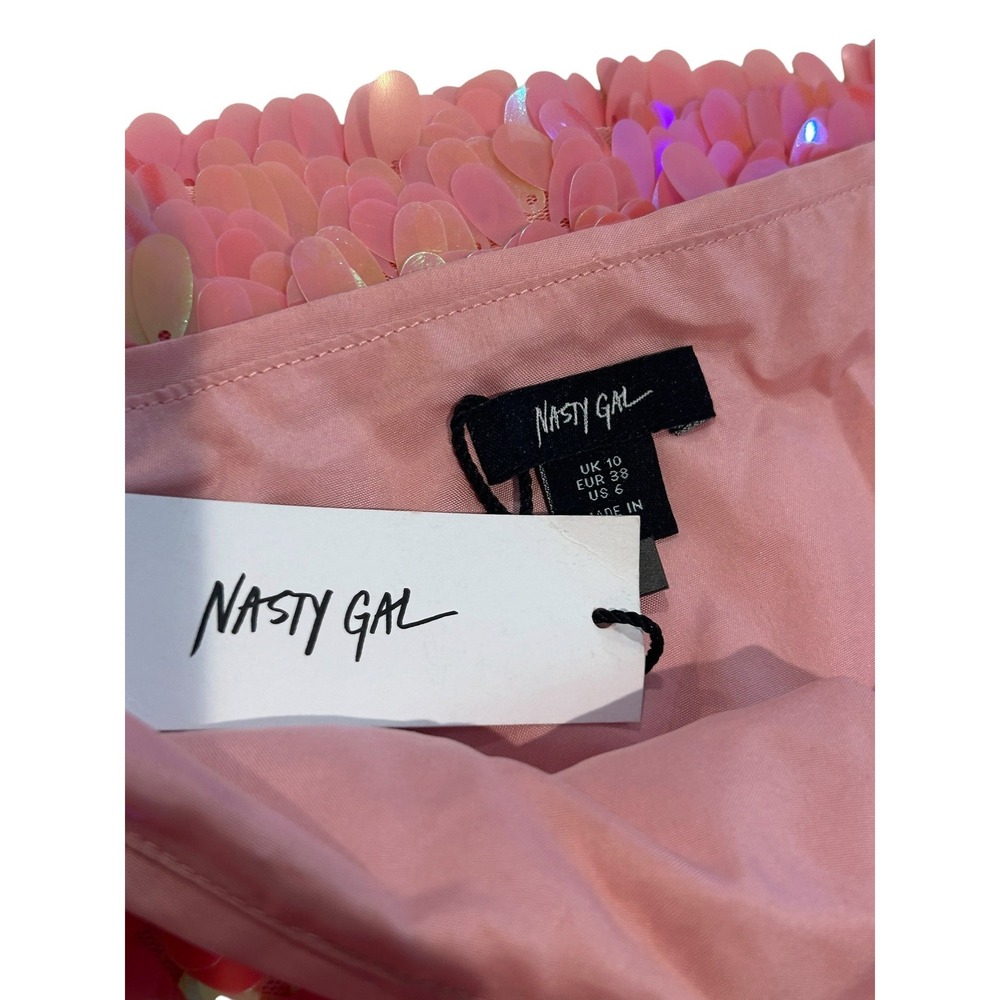 Nasty Gal Pink Iridescent Sequin Mini Skirt Party Dance Size US 6 NEW - Picture 4 of 4